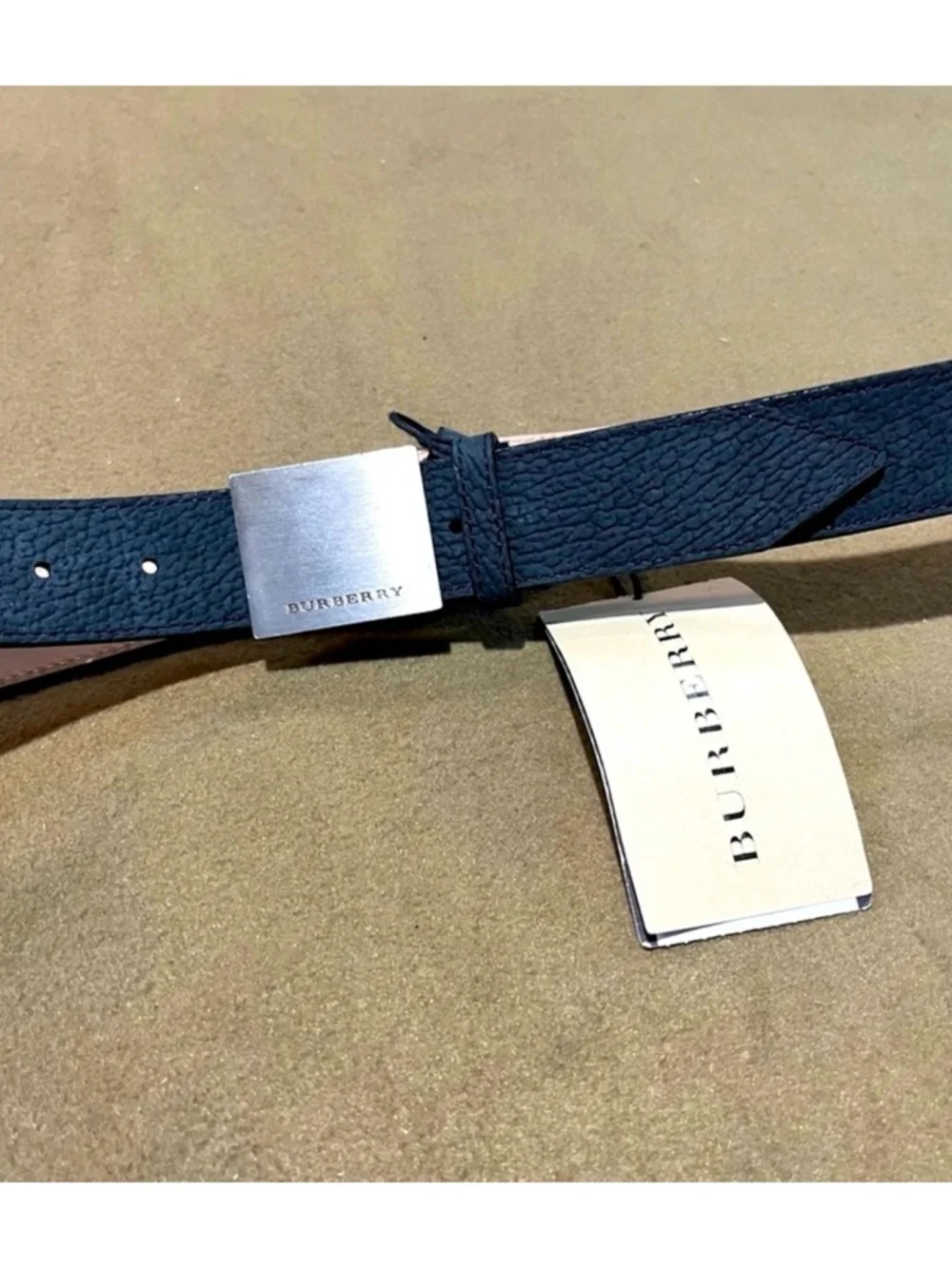 Burberry Black Pebbled Leather Belt with Brushed Silver Buckle - Picture 4 of 7